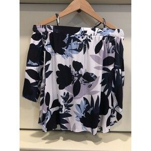 Parker Silk Off Shoulder Floral Top Blue Purple Antigua Print Size Small $278